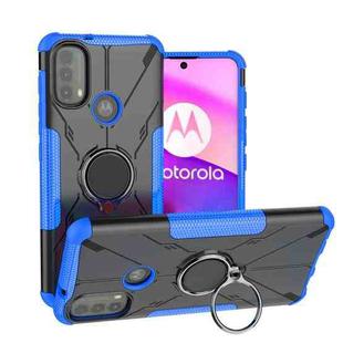 For Motorola Moto E40 Armor Bear Shockproof PC + TPU Protective Phone Case with Ring Holder(Blue)