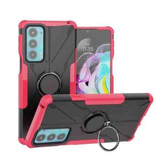 For Motorola Moto Edge 20 Armor Bear Shockproof PC + TPU Protective Phone Case with Ring Holder(Rose Red)