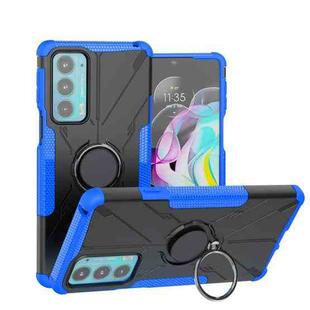 For Motorola Moto Edge 20 Armor Bear Shockproof PC + TPU Protective Phone Case with Ring Holder(Blue)