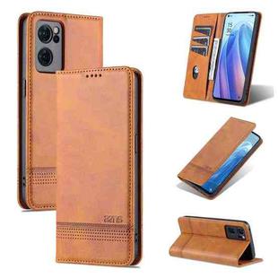 For OPPO Reno7 AZNS Magnetic Calf Texture Horizontal Flip Leather Phone Case(Light Brown)