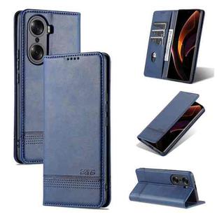For Honor 60 AZNS Magnetic Calf Texture Horizontal Flip Leather Phone Case(Dark Blue)