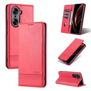 For Honor 60 Pro AZNS Magnetic Calf Texture Horizontal Flip Leather Phone Case(Red)