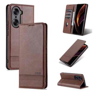 For Honor 60 Pro AZNS Magnetic Calf Texture Horizontal Flip Leather Phone Case(Dark Brown)