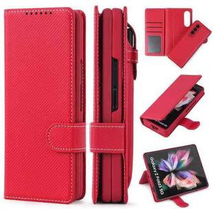 For Samsung Galaxy Z Fold3 5G 2 in 1 Split Folding Leather Phone Case(Twill Red)