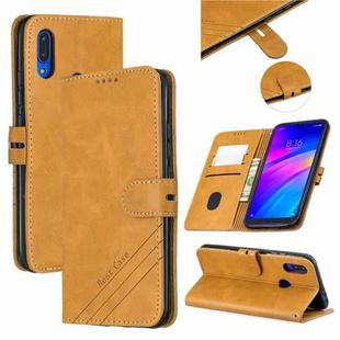 For Xiaomi Redmi 7 Stitching Style 2-Color Cow Texture Horizontal Flip PU Leather Case with Holder & Card Slot & Lanyard(Yellow)