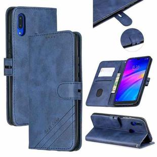 For Xiaomi Redmi 7 Stitching Style 2-Color Cow Texture Horizontal Flip PU Leather Case with Holder & Card Slot & Lanyard(Blue)