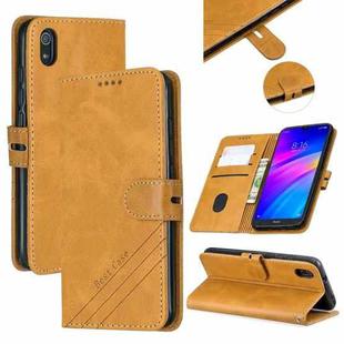 For  Xiaomi Redmi 7A Stitching Style 2-Color Cow Texture Horizontal Flip PU Leather Case with Holder & Card Slot & Lanyard(Yellow)