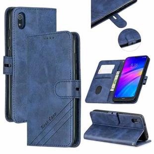 For  Xiaomi Redmi 7A Stitching Style 2-Color Cow Texture Horizontal Flip PU Leather Case with Holder & Card Slot & Lanyard(Blue)