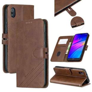 For  Xiaomi Redmi 7A Stitching Style 2-Color Cow Texture Horizontal Flip PU Leather Case with Holder & Card Slot & Lanyard(Brown)