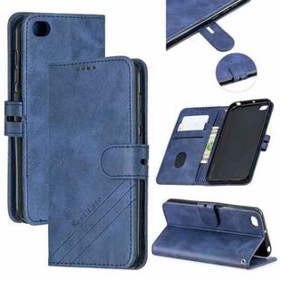 For Xiaomi Redmi GO Stitching Style 2-Color Cow Texture Horizontal Flip PU Leather Case with Holder & Card Slot & Lanyard(Blue)