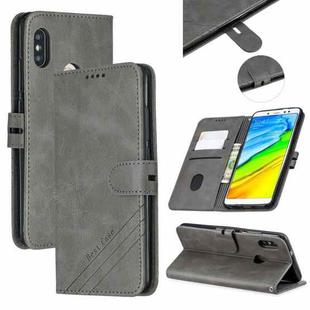 For Xiaomi Redmi Note 5 Stitching Style 2-Color Cow Texture Horizontal Flip PU Leather Case with Holder & Card Slot & Lanyard(Gray)