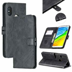 For Xiaomi Redmi Note 5 Stitching Style 2-Color Cow Texture Horizontal Flip PU Leather Case with Holder & Card Slot & Lanyard(Black)