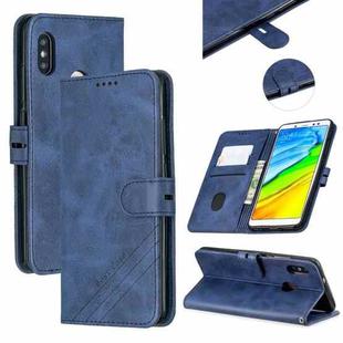 For Xiaomi Redmi Note 5 Stitching Style 2-Color Cow Texture Horizontal Flip PU Leather Case with Holder & Card Slot & Lanyard(Blue)