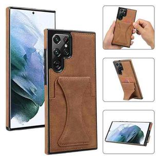 For Samsung Galaxy S22 Ultra 5G Ultra-thin Shockproof Phone Case with Holder(Brown)