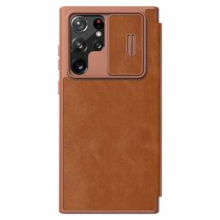 For Samsung Galaxy S22 Ultra 5G NILLKIN QIN Series Pro Sliding Camera Cover Design Leather Phone Case(Brown)