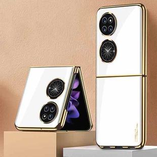 For Huawei P50 Pocket GKK Solid Color Electroplating Flip Phone Case(White+Gold)