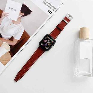 Flat Texture Leather Strap For Apple Watch Series 8&7 41mm / SE 2&6&SE&5&4 40mm / 3&2&1 38mm(Wine Red)