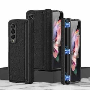 For Samsung Galaxy Z Fold3 5G GKK Magnetic Hinge Plain Leather Phone Flip Case(Black)