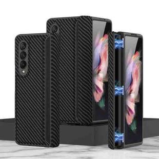 For Samsung Galaxy Z Fold3 5G GKK Magnetic Hinge Plain Leather Phone Flip Case(Carbon Fiber Texture)