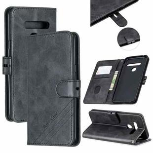 For LG G8 G8S Stitching Style 2-Color Cow Texture Horizontal Flip PU Leather Case with Holder & Card Slot & Lanyard(Black)