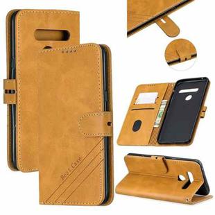 For LG G8 G8S Stitching Style 2-Color Cow Texture Horizontal Flip PU Leather Case with Holder & Card Slot & Lanyard(Yellow)