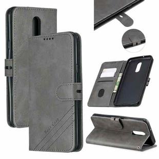 For LG Stylo 5 Stitching Style 2-Color Cow Texture Horizontal Flip PU Leather Case with Holder & Card Slot & Lanyard(Gray)