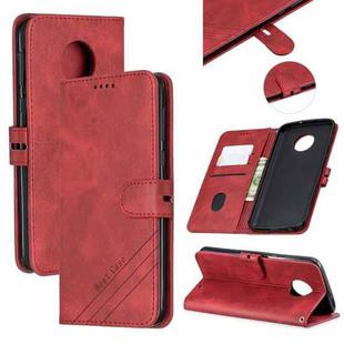 For Moto G6 Plus 2018 Stitching Style 2-Color Cow Texture Horizontal Flip PU Leather Case with Holder & Card Slot & Lanyard(Red)