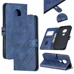 For Moto G7 / G7 Plus Stitching Style 2-Color Cow Texture Horizontal Flip PU Leather Case with Holder & Card Slot & Lanyard(Blue)