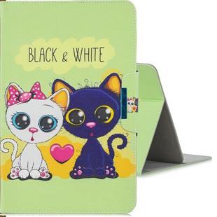 For 7 inch Tablet PC Universal Colored Drawing Horizontal Flip PU Leather Case with Holder & Card Slot(Black and WhiteCat)