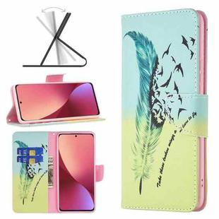 For Xiaomi 12 Colored Drawing Pattern Leather Phone Case(Feather)