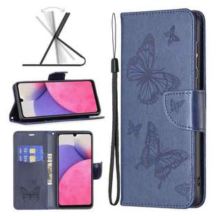For Samsung Galaxy A33 5G Two Butterflies Embossing Leather Phone Case(Blue)