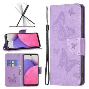 For Samsung Galaxy A33 5G Two Butterflies Embossing Leather Phone Case(Purple)