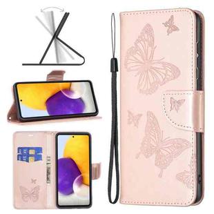 For Samsung Galaxy A73 5G Two Butterflies Embossing Leather Phone Case(Rose Gold)