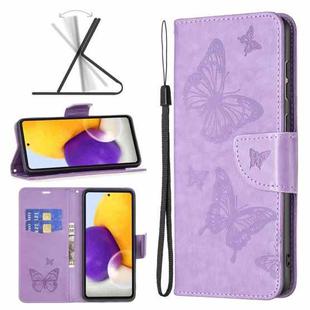 For Samsung Galaxy A73 5G Two Butterflies Embossing Leather Phone Case(Purple)