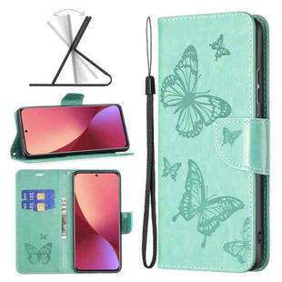 For Xiaomi 12 Two Butterflies Embossing Leather Phone Case(Green)