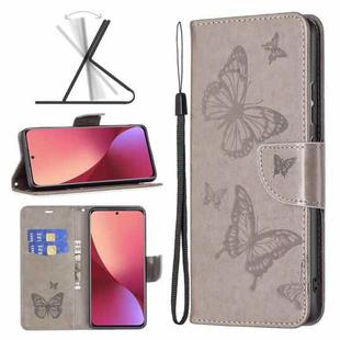 For Xiaomi 12 Two Butterflies Embossing Leather Phone Case(Grey)