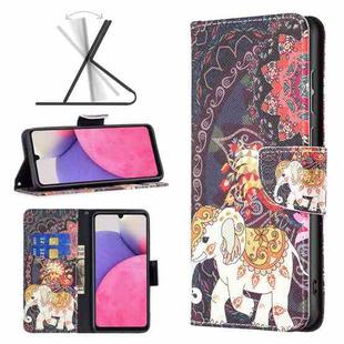 For Samsung Galaxy A33 5G Colored Drawing Leather Phone Case(Flowers Elephant)