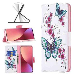 For Xiaomi 12 Colored Drawing Leather Phone Case(Peach Blossom Butterfly)