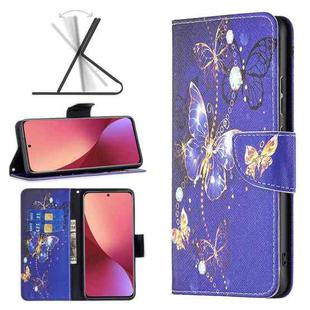 For Xiaomi 12 Colored Drawing Leather Phone Case(Purple Butterfly)