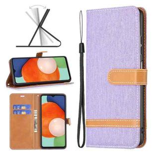 For Samsung Galaxy A13 4G Color Matching Denim Texture Leather Phone Case(Purple)