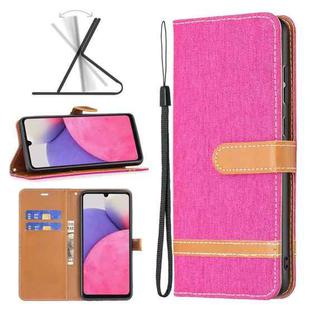 For Samsung Galaxy A33 5G Color Matching Denim Texture Leather Phone Case(Rose Red)