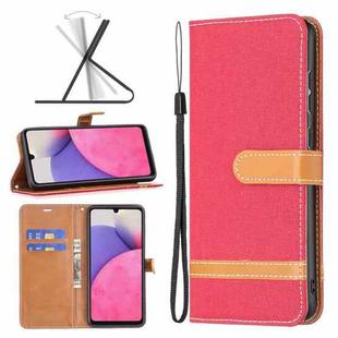 For Samsung Galaxy A33 5G Color Matching Denim Texture Leather Phone Case(Red)