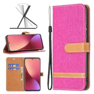 For Xiaomi 12 Color Matching Denim Texture Leather Phone Case(Rose Red)