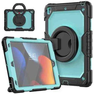 For iPad 10.2 2021 / 2020 / 2019 Silicone + PC Tablet Case with Shoulder Strap(Black+Light Blue)