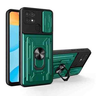 For OPPO A15 Sliding Camshield Card Phone Case(Dark Green)