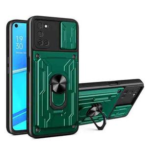 For OPPO A52 / A92 Sliding Camshield Card Phone Case(Dark Green)