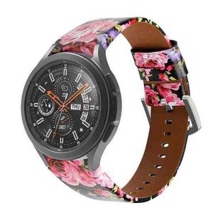 For Samsung Galaxy Watch4 40mm / 44mm Genuine Leather Watch Band(Black Pink Flowers)