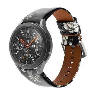 For Samsung Galaxy Watch4 40mm / 44mm Genuine Leather Watch Band(Black Grey Flowers)
