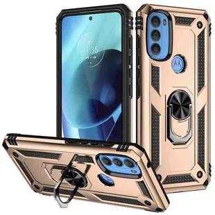 For Motorola Moto G71 5G Shockproof TPU + PC Phone Case with Holder(Gold)