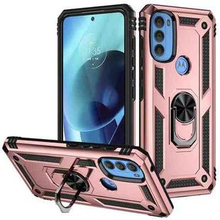 For Motorola Moto G71 5G Shockproof TPU + PC Phone Case with Holder(Rose Gold)